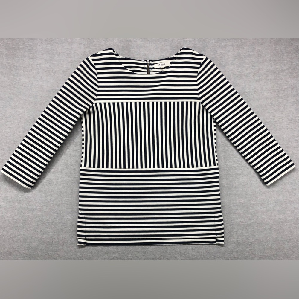Madewell 1937 Gallerist Ponte Top Women Size XS Ivory/Navy Blue Striped